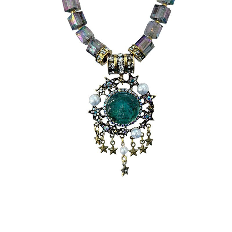 Vintage Baroque Multi-Layer Crystal & Pearl Pendant Necklace