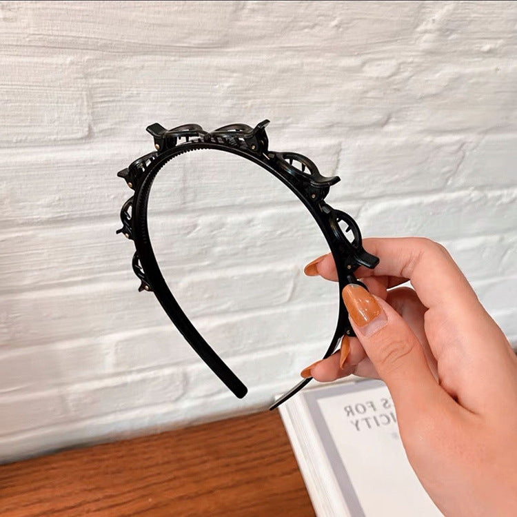 Minimalist Braided Hair Hoop with Clips Anti-Slip Headband for Women