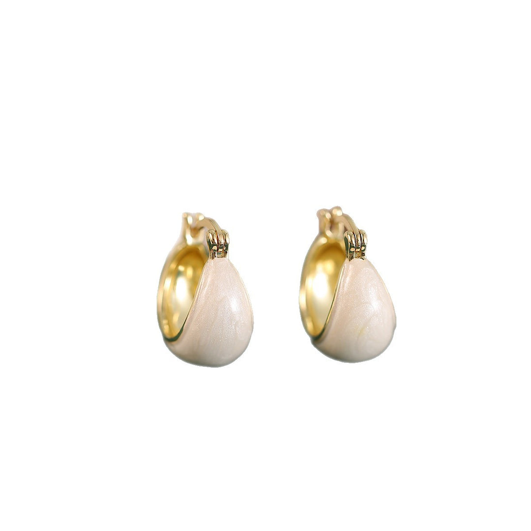 Cream Enamel Teardrop Hoop Earrings Sterling Silver Post