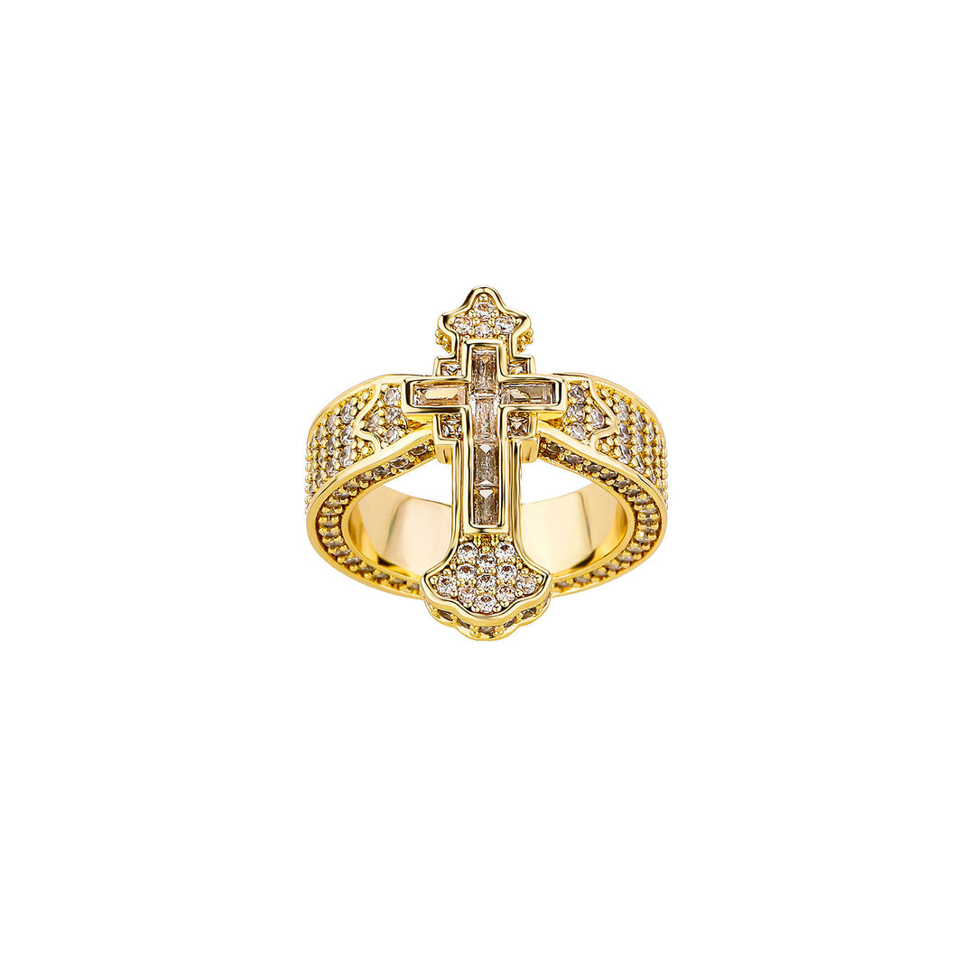 Iced Out Cross Ring | Sterling Silver Diamond Hip Hop Ring for Men & Couples