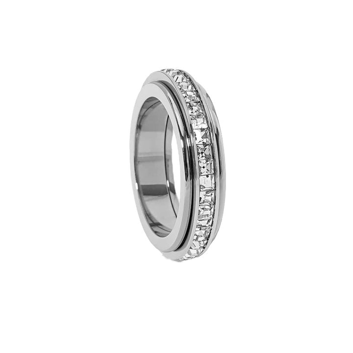 Spinning Double Row Diamond Ring Fidget Anxiety Relief Stackable Band for Women