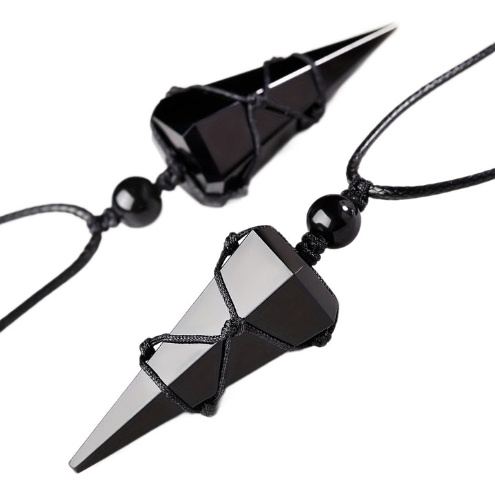 Obsidian Pendulum Pendant Necklace Black Crystal Protection Jewelry with Adjustable Cord