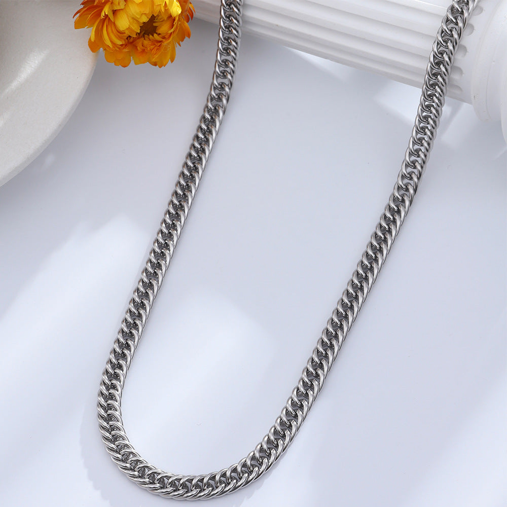 Titanium Steel Cuban Link Chain Necklace - Single Color Minimalist Hip-Hop Style for Men & Women