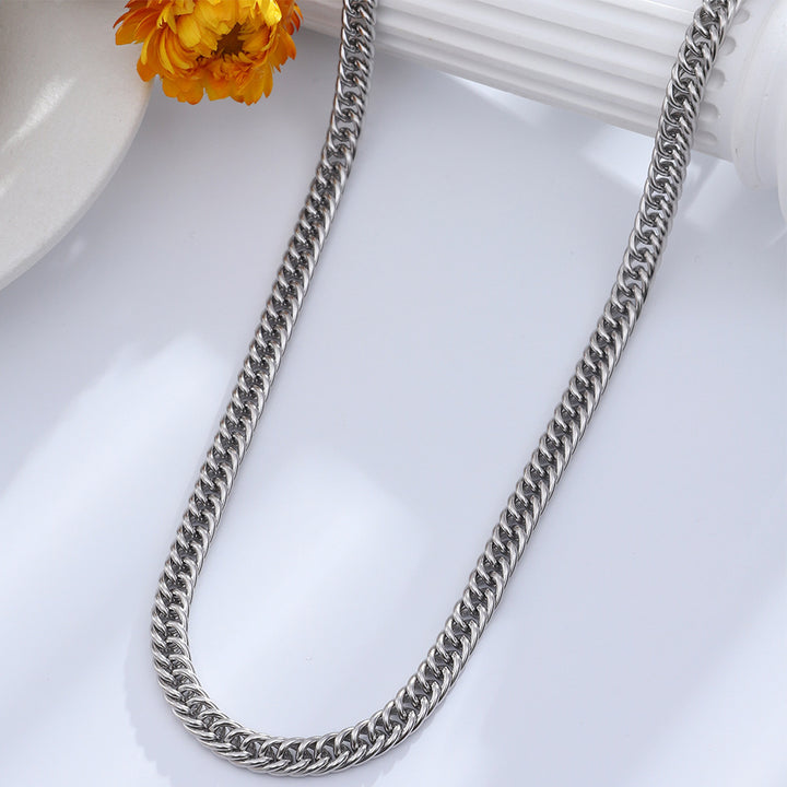 Titanium Steel Cuban Link Chain Necklace - Single Color Minimalist Hip-Hop Style for Men & Women