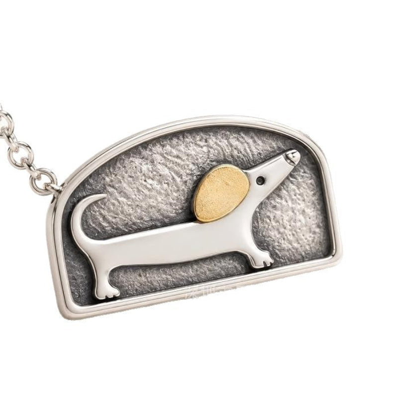 Floating Movable Dachshund Necklace Two-Tone 925 Sterling Silver Dog Lover Jewelry