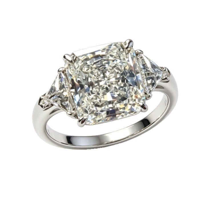 Cushion Cut Three-Stone Diamond Ring with Shield Side Stones