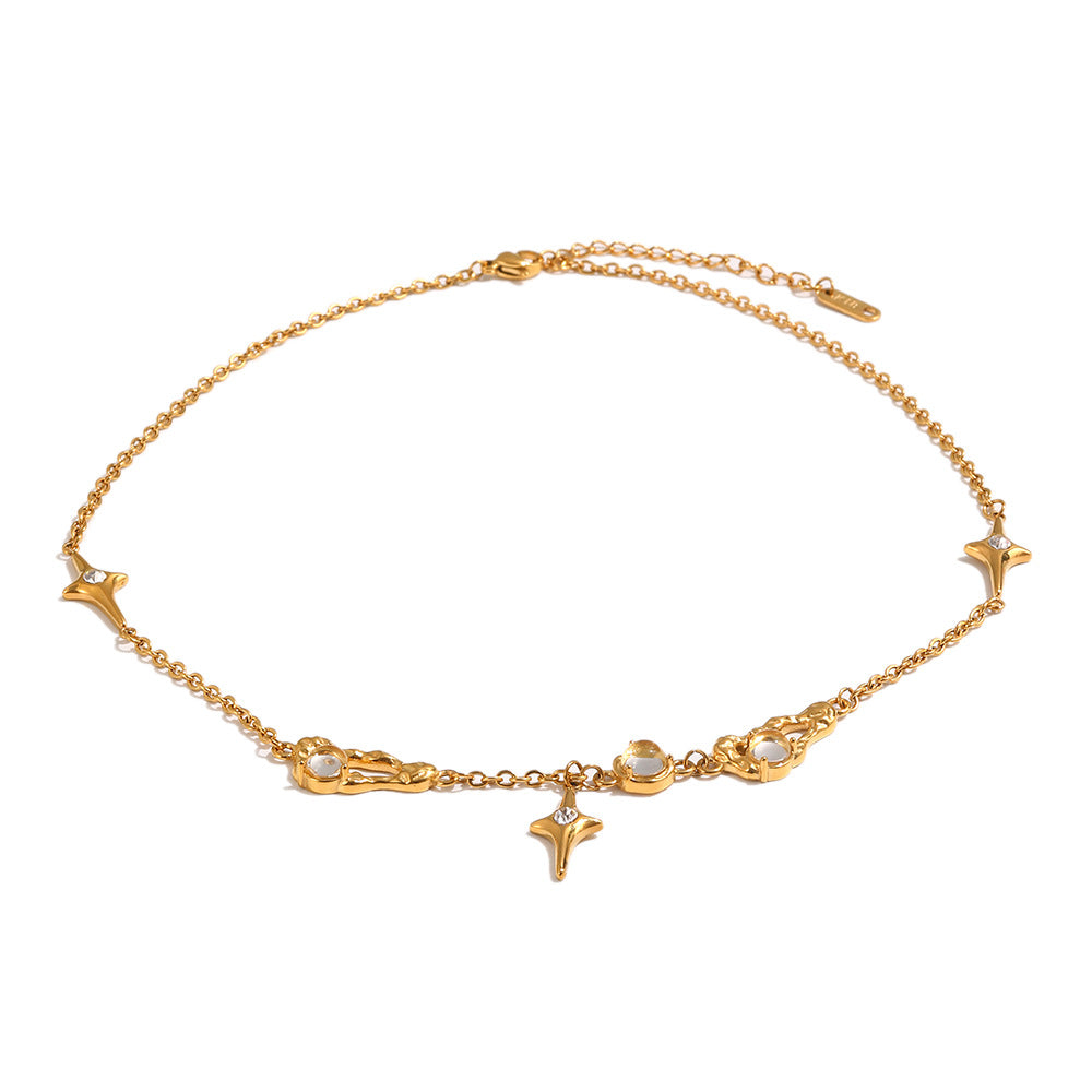 Diamond-Studded Star Pendant Clavicle Chain