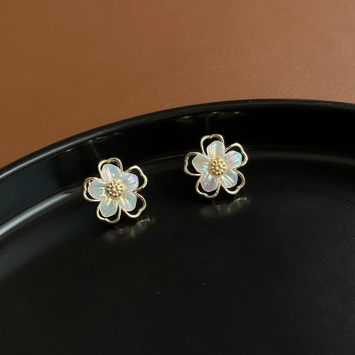 Iridescent Flower Stud Earrings Sterling Silver Post
