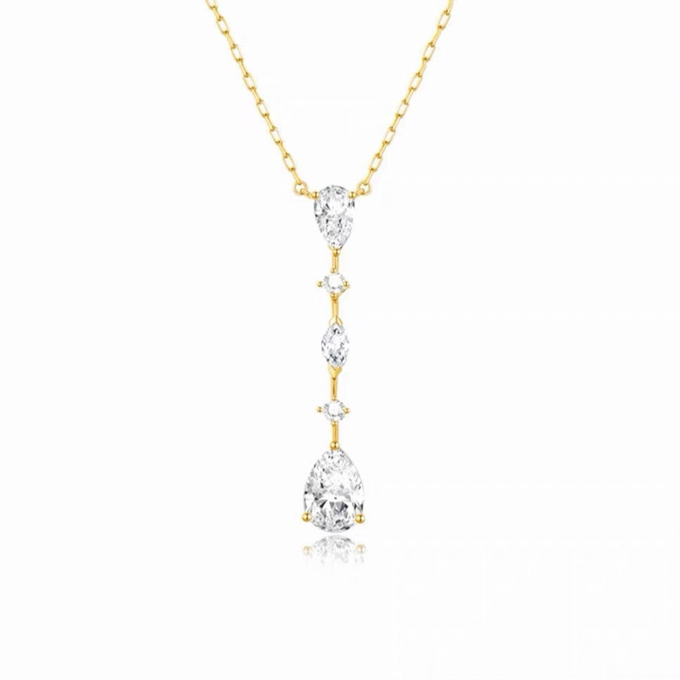 Pear Cut Diamond Drop Lariat Necklace 925 Sterling Silver Minimalist Y-Necklace