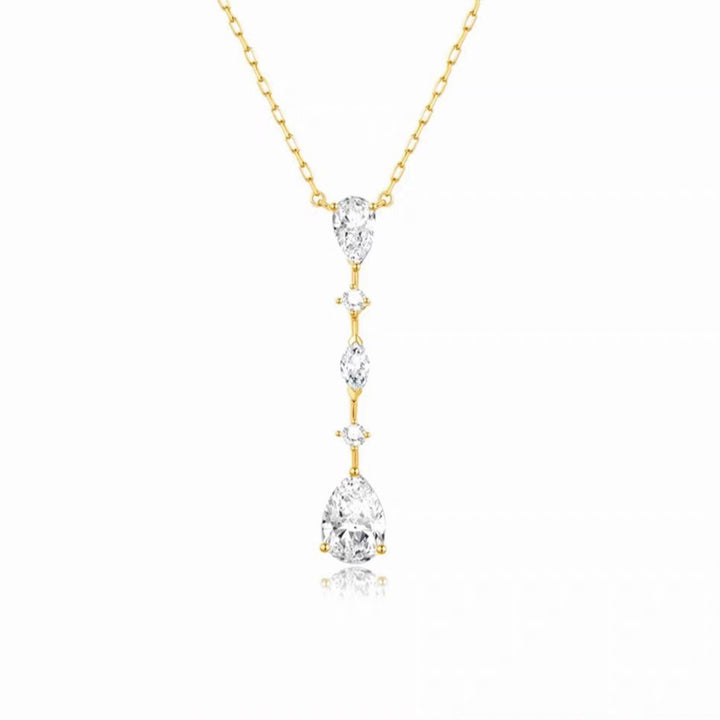 Pear Cut Diamond Drop Lariat Necklace 925 Sterling Silver Minimalist Y-Necklace