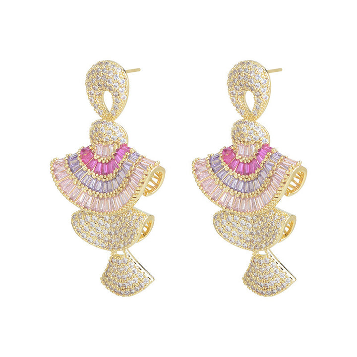 Versatile Gradient Pink Fan-Shaped Tassel Earrings