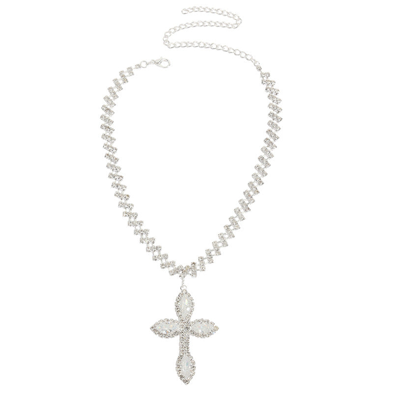 Crystal Cross Pendant Choker Necklace Tennis Chain Religious Jewelry for Women