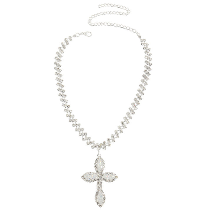 Crystal Cross Pendant Choker Necklace Tennis Chain Religious Jewelry for Women