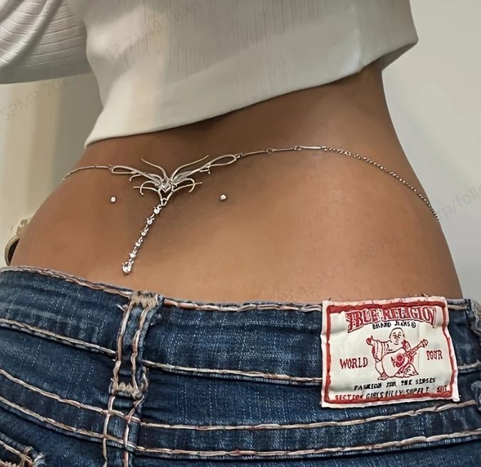 Butterfly Tassel Waist Chain for Women Elegant Diamond Accent Belly Chain Jewelry