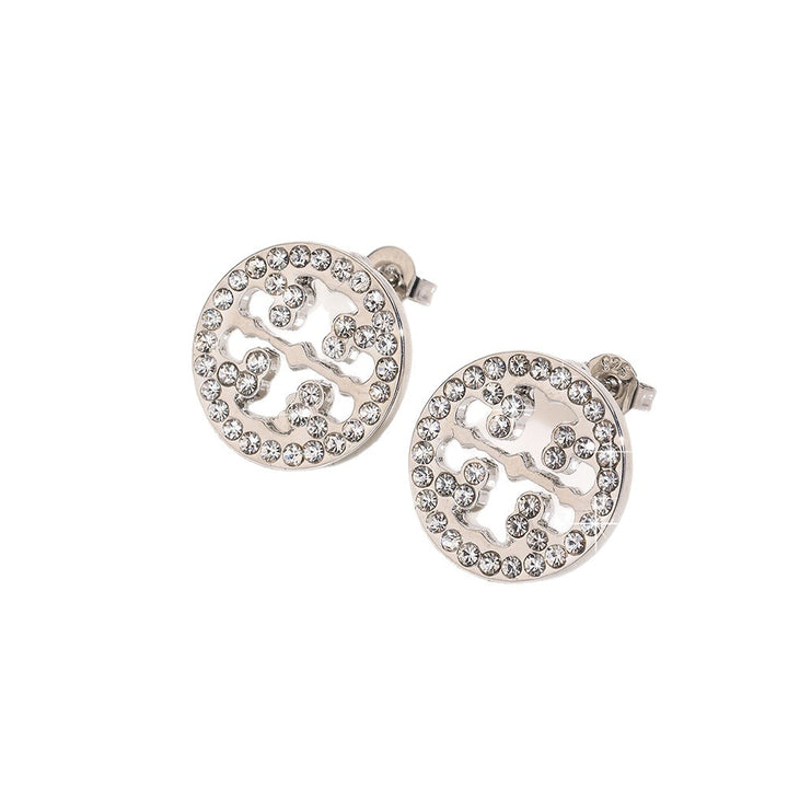 S925 Sterling Silver Hollow Circular Diamond Stud Earrings