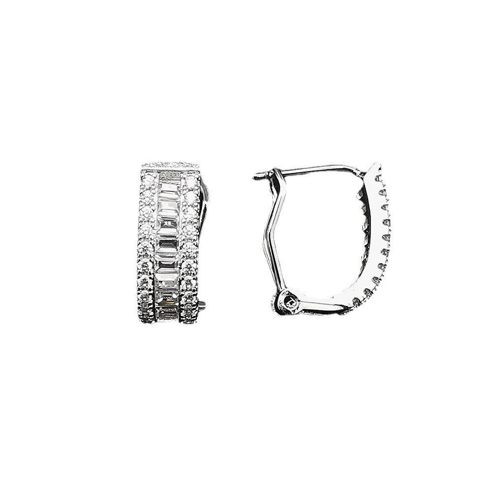 Baguette & Round Diamond Hoop Earrings S925 Silver