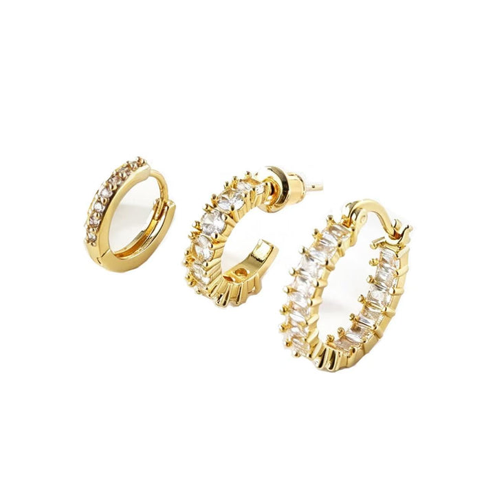 3-Piece Crystal Hoop Earring Set Titanium Steel Stackable Huggie Earrings