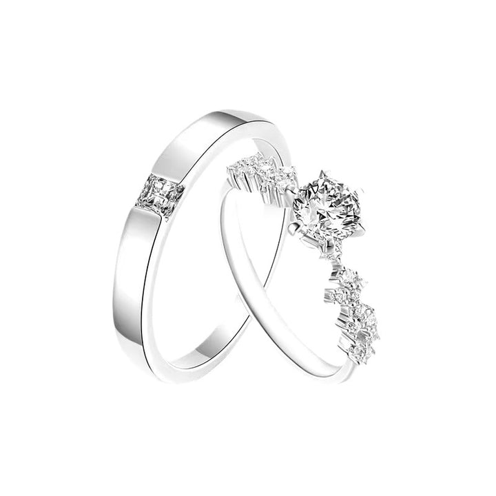 Starry Trails Couple Ring Set | Adjustable Moissanite Engagement & Wedding Rings