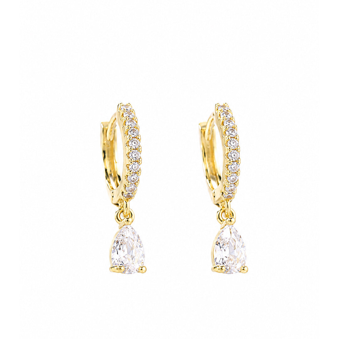 Gold Teardrop Diamond Hoop Earrings with Sterling Silver Post
