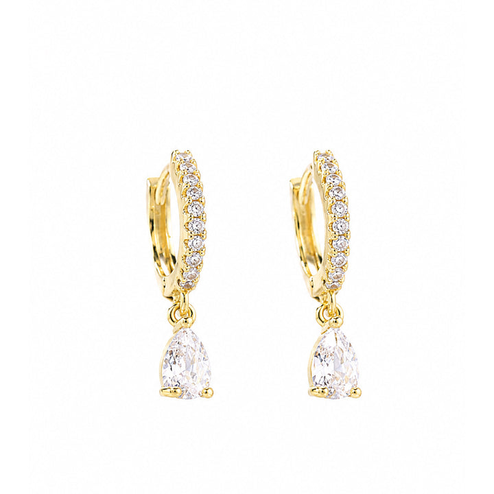 Gold Teardrop Diamond Hoop Earrings with Sterling Silver Post
