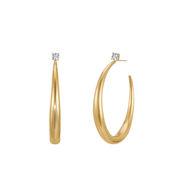 C-Shaped Drop Earrings with Diamond Stud - Minimalist Gold Hoop Earrings for Women