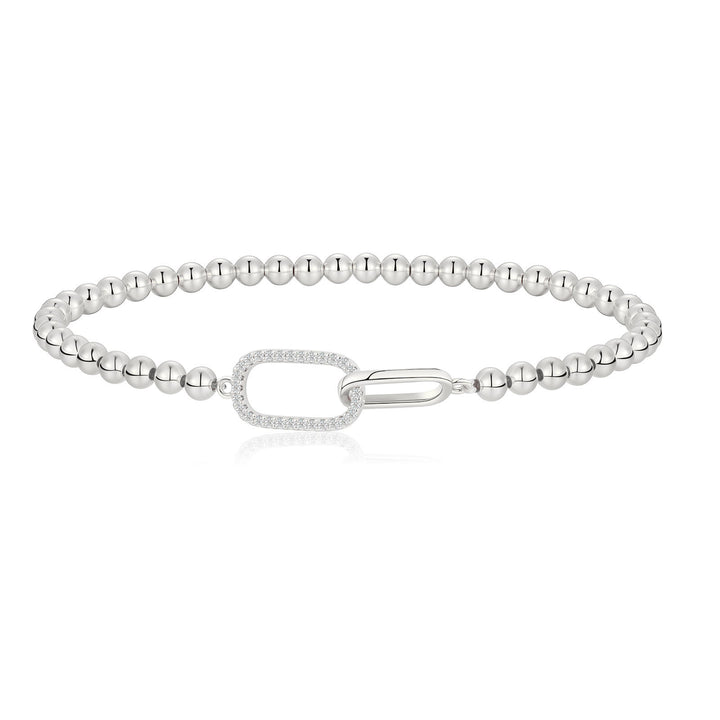Minimalist Beaded Paperclip Bracelet & Necklace Set S925 Sterling Silver with Natural Diamonds