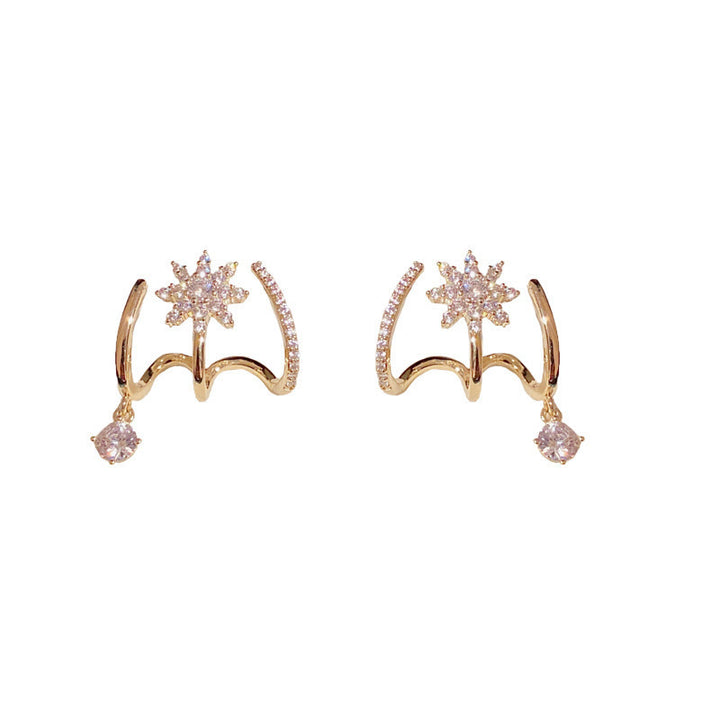 Plated Starburst Diamond Drop Earrings Sterling Silver Post Cuff Earrings for Women