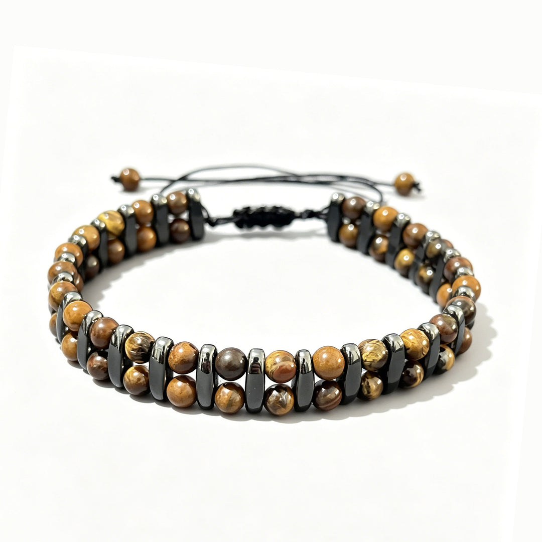 Vintage Tiger Eye & Hematite Double Layer Bracelet | Adjustable Braided Men’s Jewelry