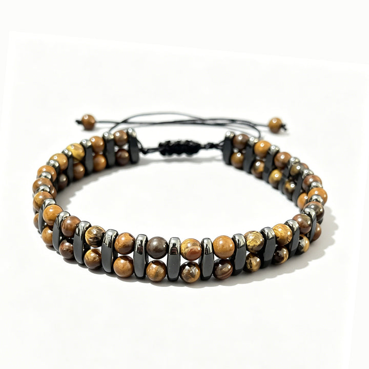 Vintage Tiger Eye & Hematite Double Layer Bracelet | Adjustable Braided Men’s Jewelry