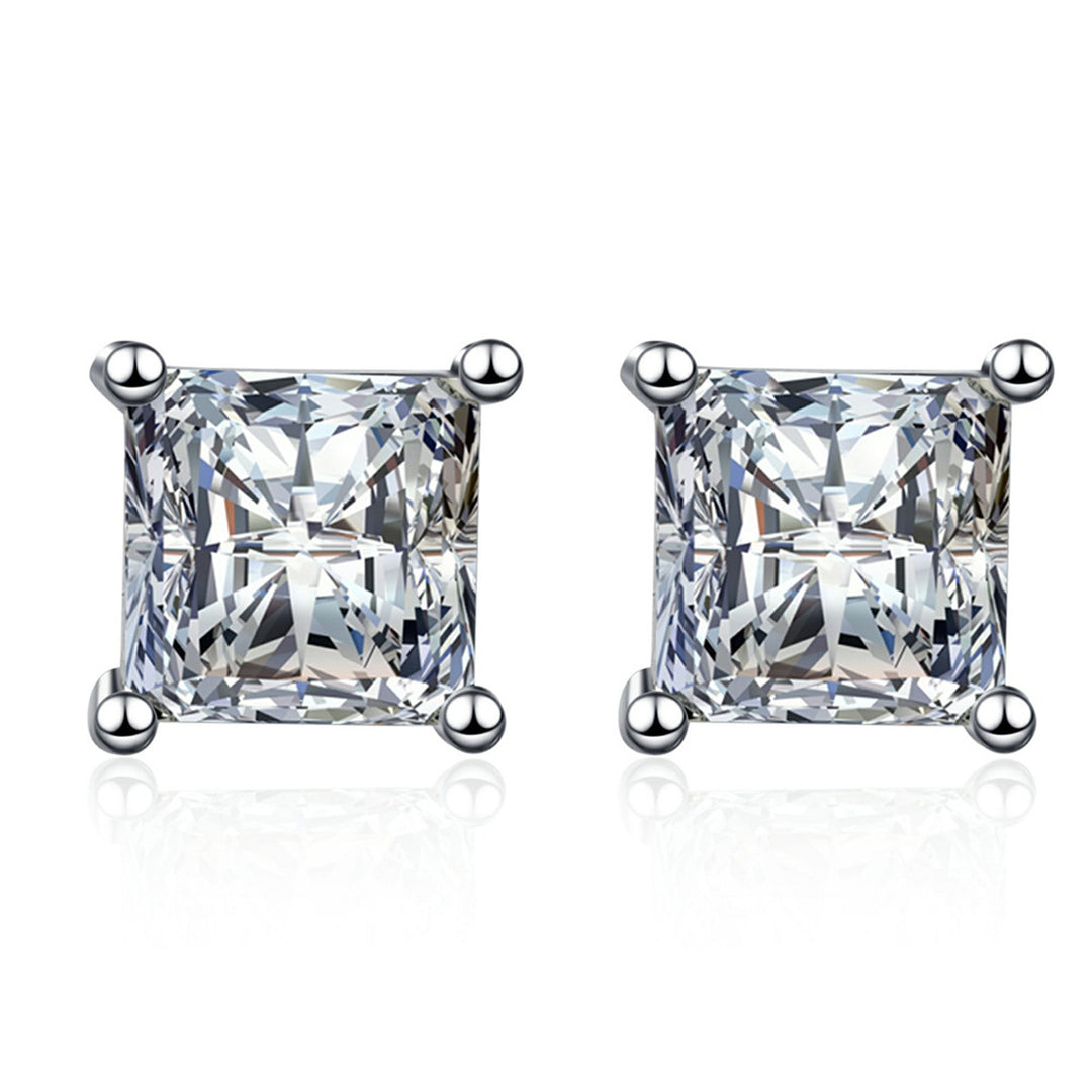 Princess Cut Diamond Stud Earrings Sterling Silver Solitaire Earrings for Women