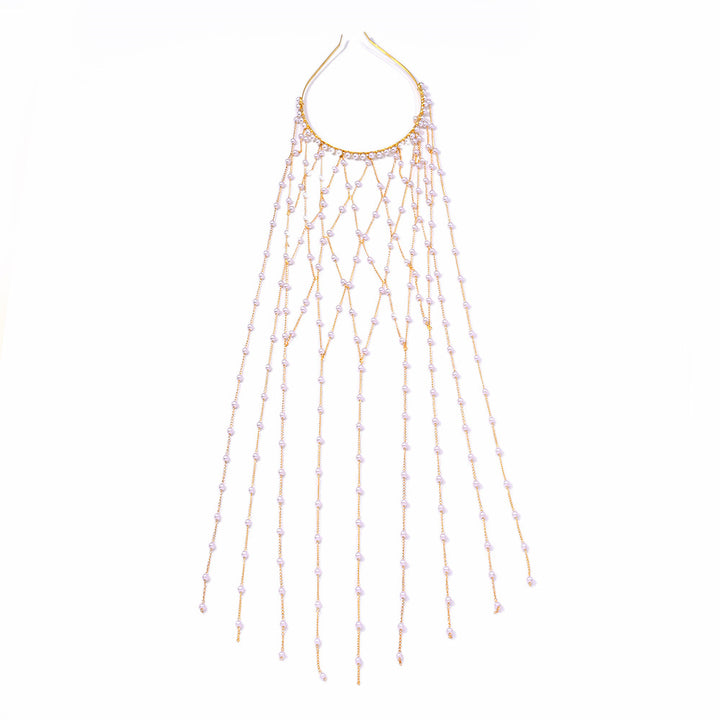 Bohemian Pearl Tassel Head Chain S925 Sterling Silver Bridal Hair Accessory