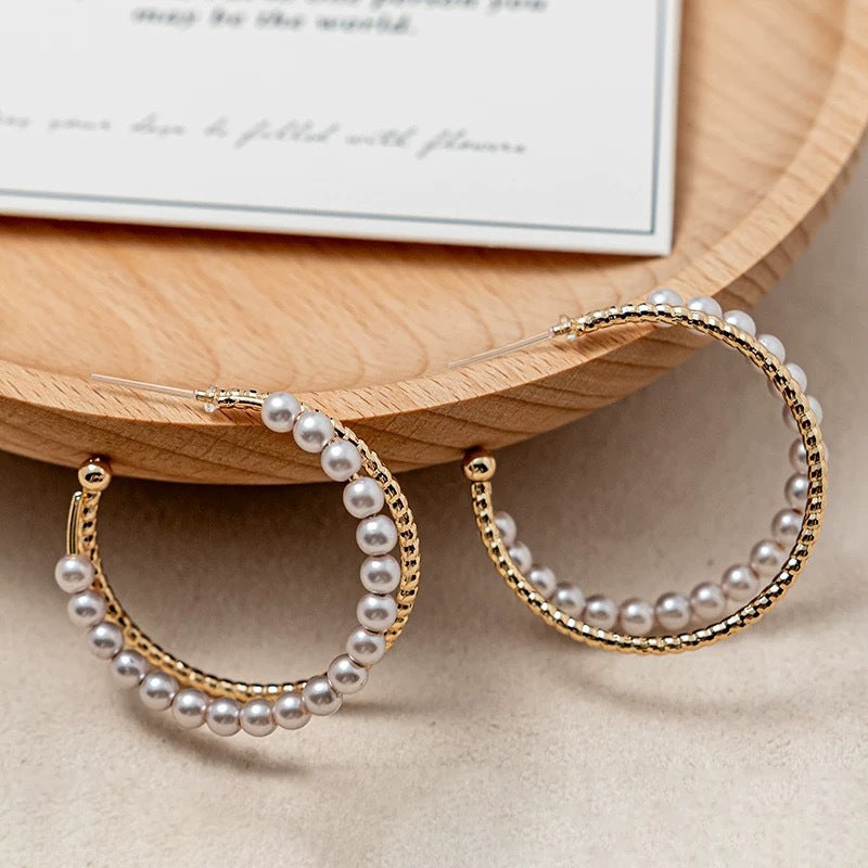 Luxury Vintage Pearl Hoop Earrings
