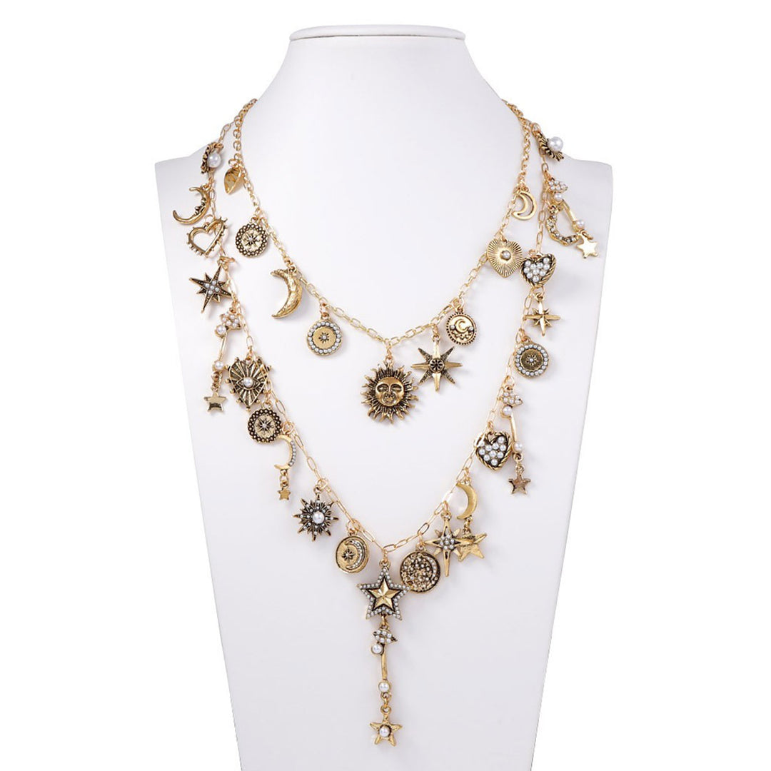 Minimalist Celestial Multi-Layer Charm Necklace