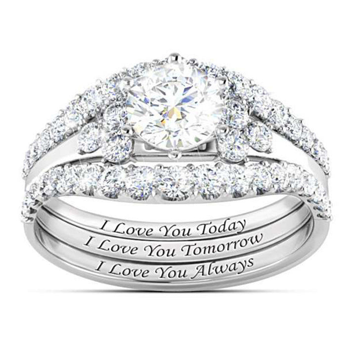 "I Love You" Engraved 3-Piece Bridal Ring Set with Diamonds