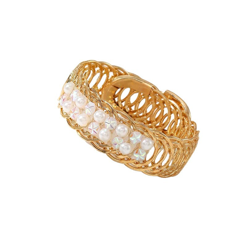 Vintage Pearl Crystal Cuff Bracelet