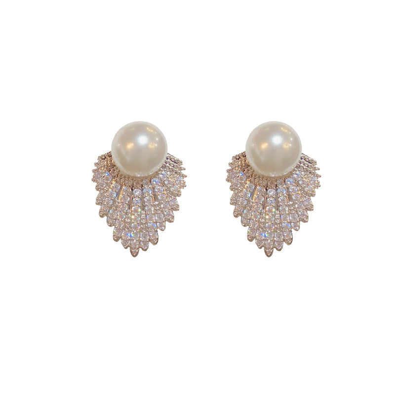 Luxury Pearl and Diamond Angel Wing Stud Earrings