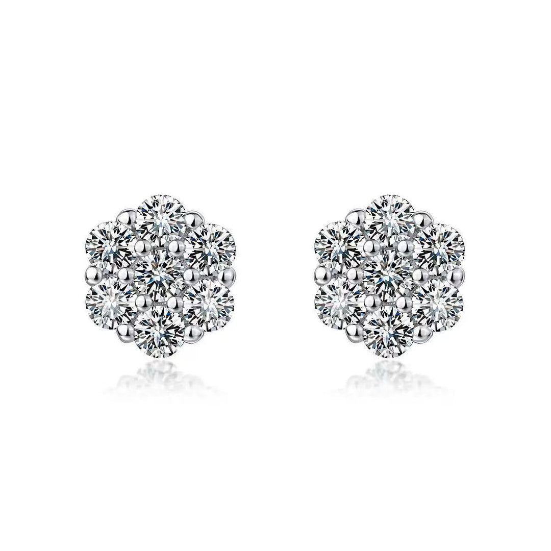 Cluster Diamond Stud Earrings Sterling Silver Floral Earrings