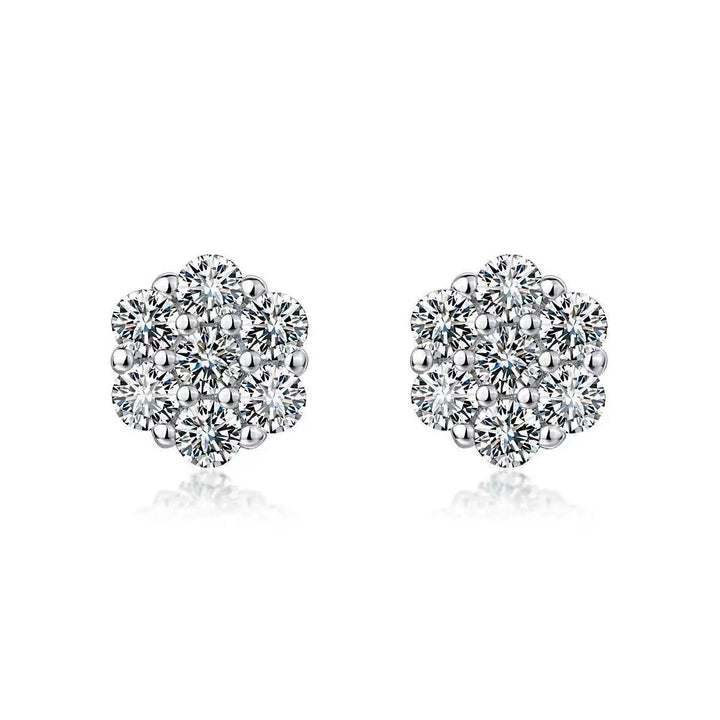 Cluster Diamond Stud Earrings Sterling Silver Floral Earrings