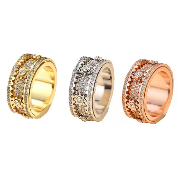 Rotatable Gear Diamond Ring Mechanical Fidget Anxiety Relief Band for Men Women