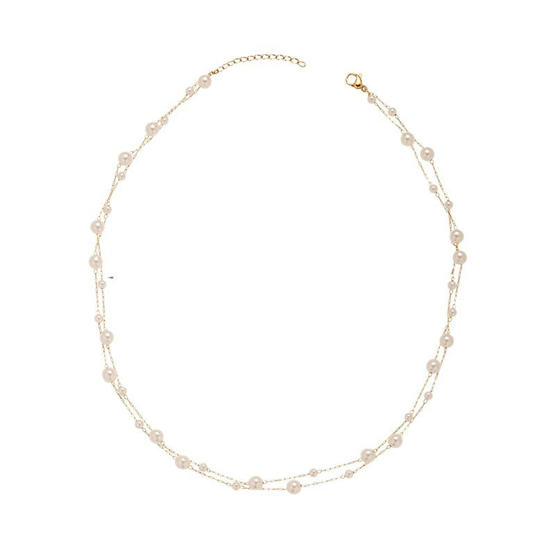 Double Layer Floating Pearl Choker Necklace S925 Sterling Silver