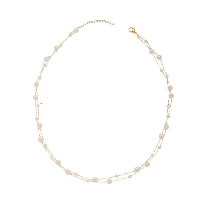 Double Layer Floating Pearl Choker Necklace S925 Sterling Silver