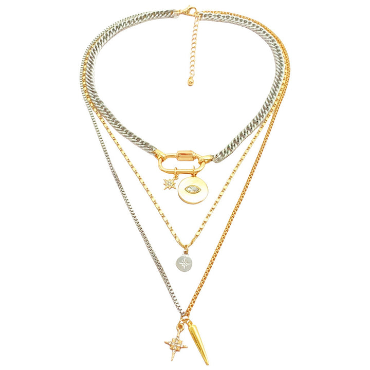 Minimalist Layered Necklace Set Mixed Metal Stackable Chains