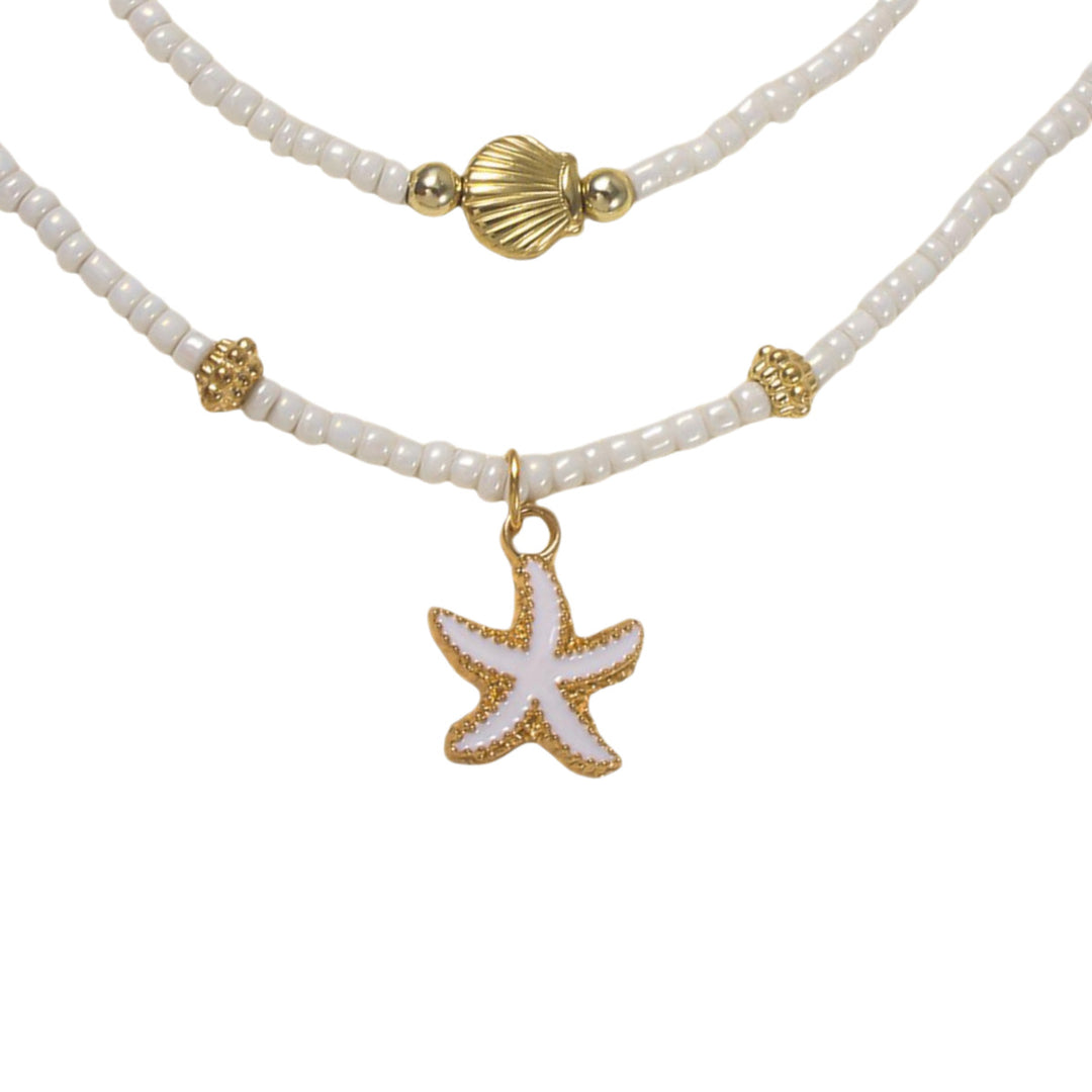 Beach Boho Layered Necklace Set Starfish & Shell Pearl Choker for Women