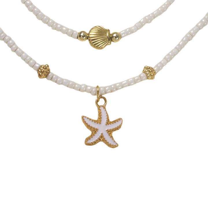 Beach Boho Layered Necklace Set Starfish & Shell Pearl Choker for Women
