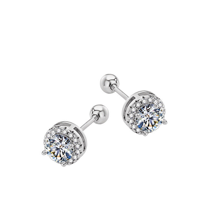 Minimalist Halo Diamond Stud Earrings S925 Silver