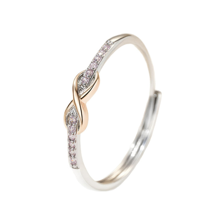 Twisted Knot Diamond Ring, Two-Tone Sterling Silver Adjustable Ring for Women