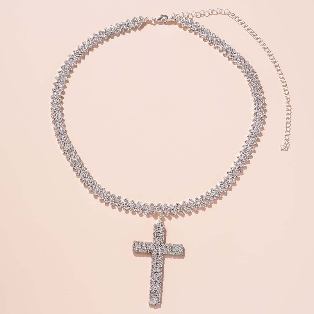 Crystal Cross Pendant Choker Necklace Tennis Chain Religious Jewelry for Women