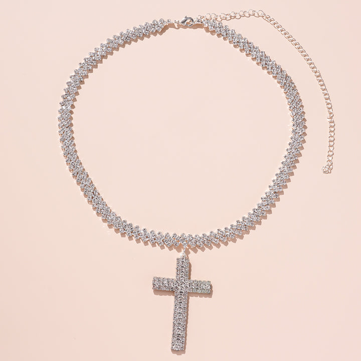 Crystal Cross Pendant Choker Necklace Tennis Chain Religious Jewelry for Women