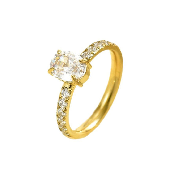 Oval Cut Pavé Band Solitaire Ring Classic Engagement Ring