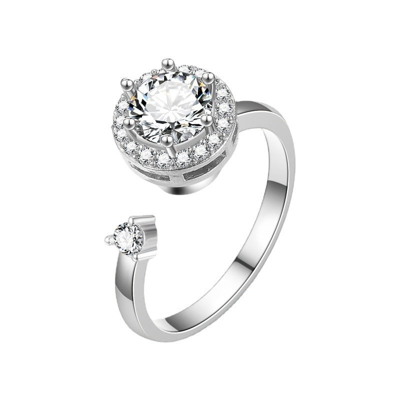 Floral &amp; Symbolic Open Adjustable Ring Collection Sunflower Evil Eye Rabbit Diamond Jewelry for Women